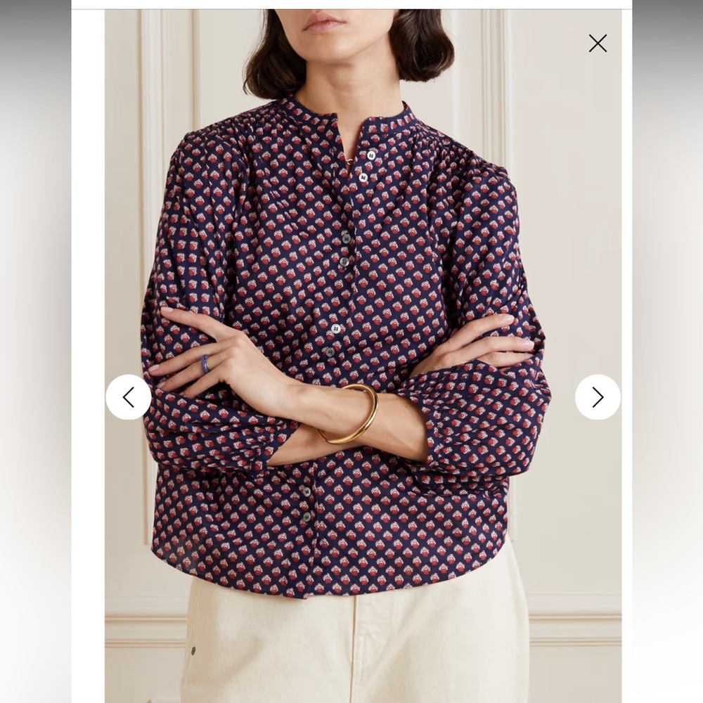 Doen Navy and Red Patterned Blouse